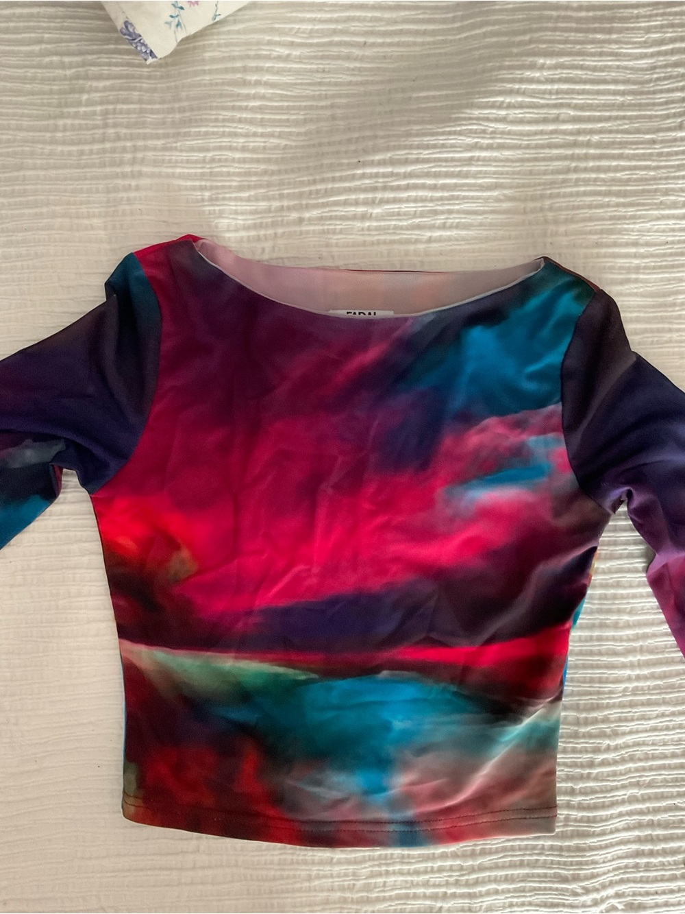 Farai London Multicolor Abstract Crop Top in Pink and Blue